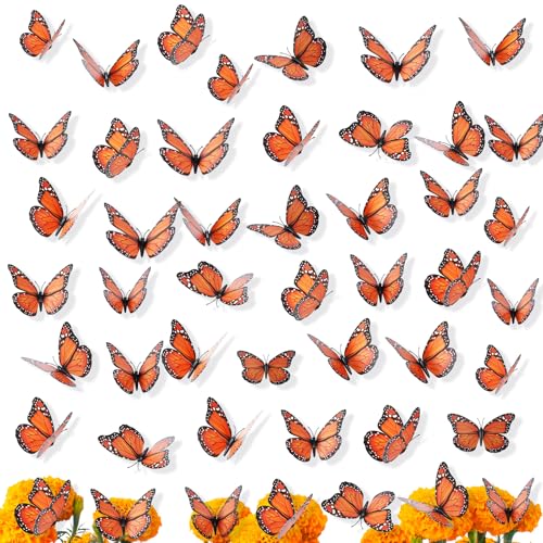 Monarch-Schmetterlings-Dekorationen, Tag der Toten, Halloween, Orange, künstliche 3D-Schmetterlinge, Handwerk, Wand-Kühlschrank-Dekoration für Dia De Los Muertos Ofrenda Altar, 48 Stück Monarch-Schmetterlings-Dekorationen, Tag der Toten, Halloween, Orange, künstliche 3D-Schmetterlinge, Handwerk, Wand-Kühlschrank-Dekoration für Dia De Los Muertos Ofrenda Altar, 48 Stück von Bigmeta