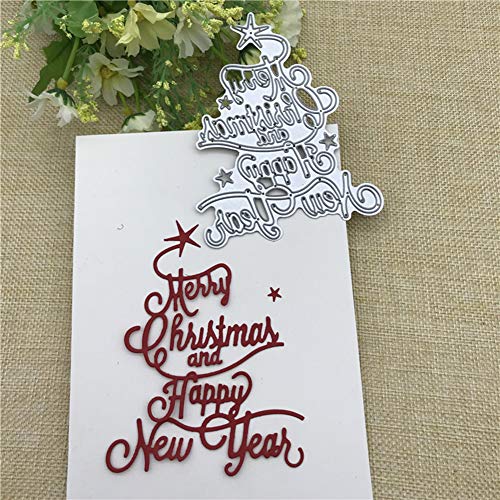 Bigougem Stanzschablonen aus Metall, Motiv: Merry Christmas Happy New Year, für Sammelalben, Papier, DIY von Bigougem