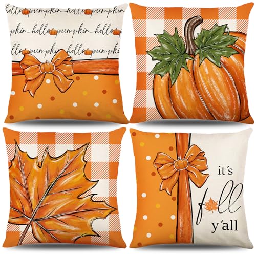 Bigqin 4er Set Kissenbezüge 45x45 cm, Orange Herbst Kissenbezug, Kürbis Ahorn Blätter Kissenhülle Zierkissen mit Reißverschluss, Thanksgiving Dekorativ für Wohnzimmer Bett Sofa Bigqin 4er Set Kissenbezüge 45x45 cm, Orange Herbst Kissenbezug, Kürbis Ahorn Blätter Kissenhülle Zierkissen mit Reißverschluss, Thanksgiving Dekorativ für Wohnzimmer Bett Sofa von Bigqin