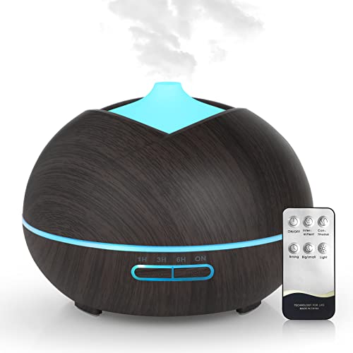 Bigqin Aroma Diffuser 500ML, Diffusor für Ätherische Öle, Aromatherapie Luftbefeuchter mit Timer für Raum, Yoga, SPA, 14-Farben-LED, Fernbedienung, Dunkle Holzmaserung von Bigqin