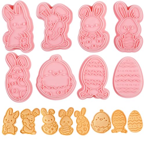 Bigqin Ausstechformen Ostern, 8 Stück Keksausstecher ostern für Kinder, 3D Happy Easter Hase Ei Ausstecher für Plätzchen von Bigqin