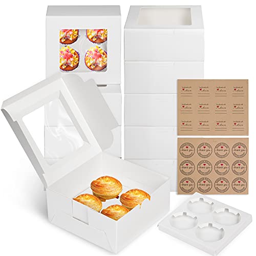 Bigqin Cupcake-Boxen Cupcake Transportbox Aufbewahrungsbox mit 4-Loch Cupcake Muffin mit 24 süßen Aufklebern, 10 Stück von Bigqin