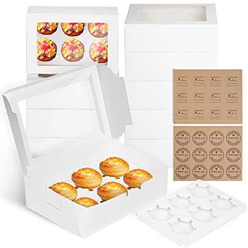 Bigqin Cupcake-Boxen Cupcake Transportbox Aufbewahrungsbox mit 6-Loch Cupcake Muffin mit 24 süßen Aufklebern, 10 Stück von Bigqin