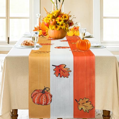 Bigqin Modern Tischläufer Herbst, 183 x 33 cm Saisonnaler Orangefarbener Kürbisse Ahornblätter Tischband, waschbar, Table Runner für Herbstfest Party Dekoration Bigqin Modern Tischläufer Herbst, 183 x 33 cm Saisonnaler Orangefarbener Kürbisse Ahornblätter Tischband, waschbar, Table Runner für Herbstfest Party Dekoration von Bigqin