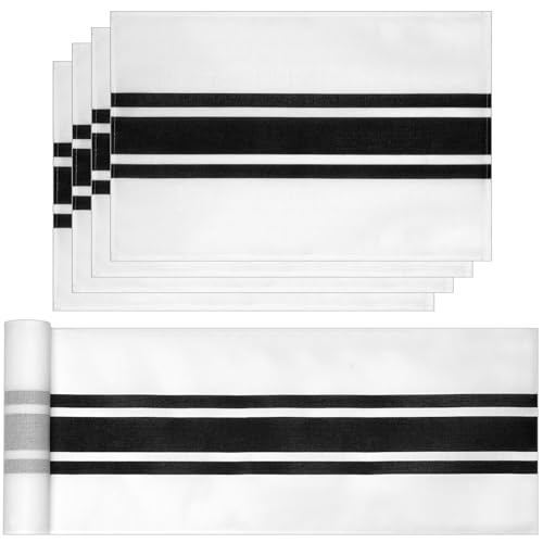 Bigqin Modern Tischläufer mit 4 Tischsets, 183 x 33 cm abwaschbar Leinen Table Runner, Platzset Tischband Set Tischdeko für Esszimmer Party Dekoration von Bigqin