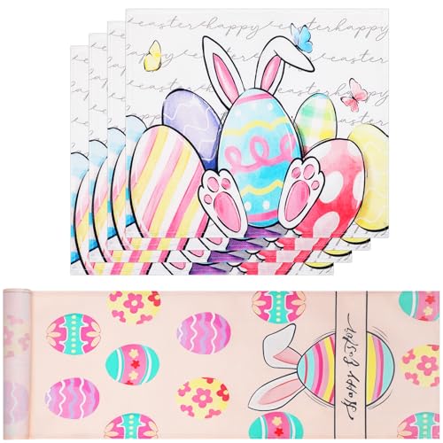 Bigqin Ostern Tischläufer mit 4 Tischsets, 183 x 33 cm abwaschbar Frühling Hasen Ostereier Table Runner, Saisonnal Platzset Tischband Set Osternsläufer Tischdeko für Ostern Esszimmer Party Dekoration Bigqin Ostern Tischläufer mit 4 Tischsets, 183 x 33 cm abwaschbar Frühling Hasen Ostereier Table Runner, Saisonnal Platzset Tischband Set Osternsläufer Tischdeko für Ostern Esszimmer Party Dekoration von Bigqin
