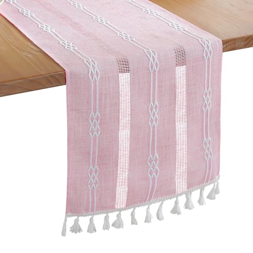 Bigqin Tischläufer Rosa, 180 x 33 cm waschbares Tischband Boho Landhausstil Tischdekoration Table Runner mit Quasten für Geburtstage & Hochzeite Bigqin Tischläufer Rosa, 180 x 33 cm waschbares Tischband Boho Landhausstil Tischdekoration Table Runner mit Quasten für Geburtstage & Hochzeite von Bigqin