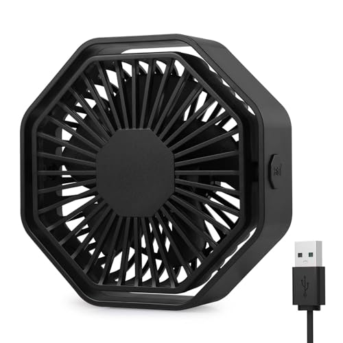 Bigqin USB Ventilator, Mini Ventilator 360° Drehung, 3 Geschwindigkeiten Tischventilator, Leise Hexagon Table Fan kompatibel mit PC Notebook Computer - Schwarz von Bigqin