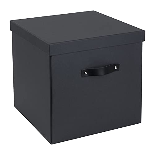 Bigso Box of Sweden LOGAN Aufbewahrungsbox mit Deckel – große Klappbox für Kleidung, Spielzeug usw. – Ordnungsbox mit Griff aus Faserplatte und Papier – dunkelgrau von BIGSO BOX OF SWEDEN
