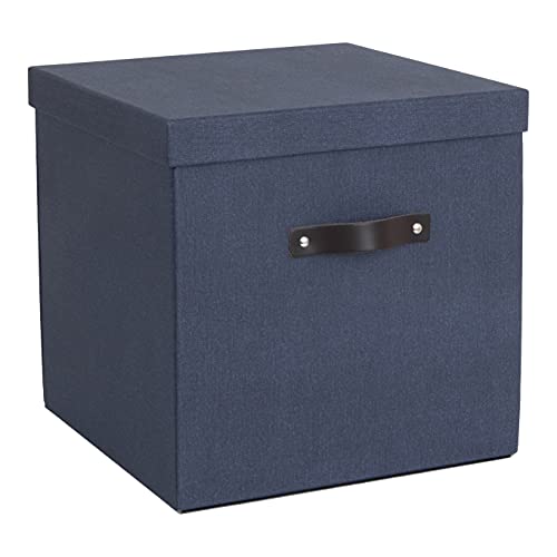 Bigso Box of Sweden LOGAN Aufbewahrungsbox mit Deckel – große Klappbox für Kleidung, Spielzeug usw. – Ordnungsbox mit Griff aus Faserplatte und Papier mit Leinenoptik – blau von BIGSO BOX OF SWEDEN