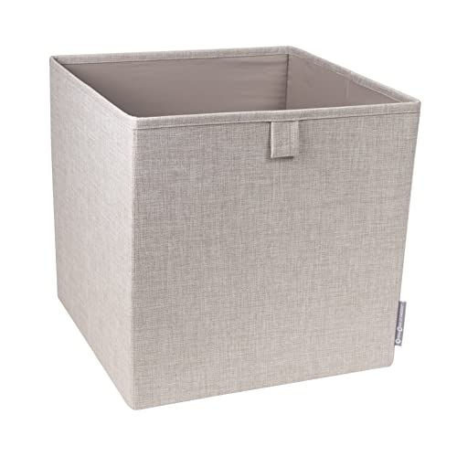 Bigso Box of Sweden Würfelbox für das Regal oder den Schrank – große Aufbewahrungsbox für Kleidung, Spielsachen, Bürobedarf usw. – Faltbare Regalbox aus Polyester und Karton – beige von BIGSO BOX OF SWEDEN