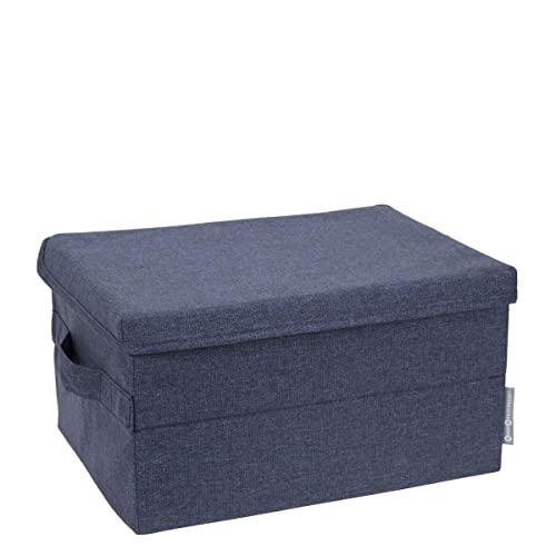 Bigso Box of Sweden kleine Aufbewahrungsbox mit Deckel und Griff – Schrankbox aus Polyester und Karton in Leinenoptik – Faltbox für Kleidung, Accessoires, Spielzeug usw. – blau von BIGSO BOX OF SWEDEN