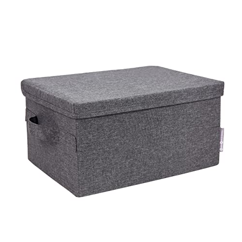 Bigso Box of Sweden kleine Aufbewahrungsbox mit Deckel und Griff – Schrankbox aus Polyester und Karton in Leinenoptik – Faltbox für Kleidung, Accessoires, Spielzeug usw. – grau, 35 cm x 26 cm x 19 cm von BIGSO BOX OF SWEDEN