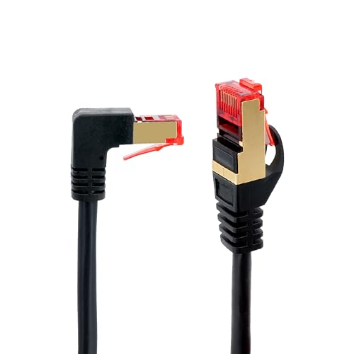 BIGtec LAN Kabel 2m 90 Grad gewinkelt Netzwerkkabel 90° Winkel gerade/oben schwarz doppelt geschirmt Premium Patchkabel Ethernet Gigabit RJ45 Stecker kompatibel zu CAT6 CAT6a CAT7 CAT7a von BIGtec