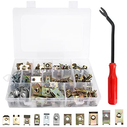 150 Stück Auto U-typ Mutter, Universal Speed Fasteners U-Muttern selbstfädelndes Spire Clip Hole Car Body Bumper Guard Plate Befestigungsschrauben U-Type Fastener Nieten mit 1x Befestigungsentferner von Bigxin