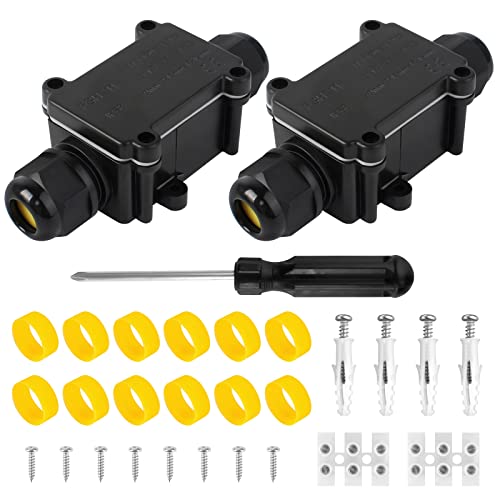 2 Stück IP68 Wasserdichte Abzweigdose, 2 Wege Abzweigdose Wasserdicht Erdkabel Ø4mm-15mm außen Verteilerdose elektrische Anschlussdose Kabelabzweigdose Verbindungsdose ip68(Schwarz) von Bigxin