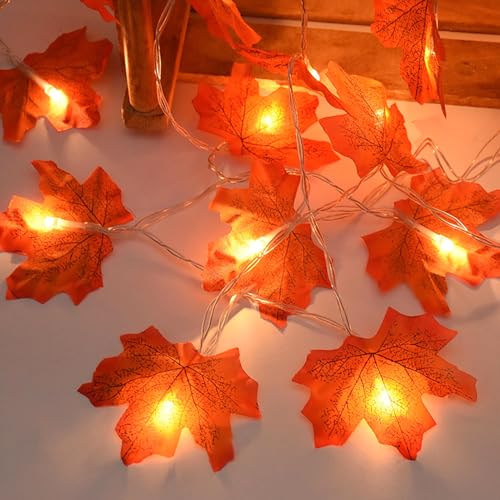 Bigzom 3M Ahornblatt Lichterkette, 20LED Herbst Lichterketten Ahornblatt Girlande Herbst Deko Batteriebetrieben Blättergirlande Lichter für Erntedankfest,Halloween,Weihnachten,Party von Bigzom