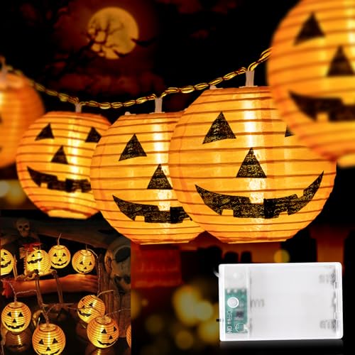 Halloween Lichterkette Batterie, 20LEDs Herbst Deko Orange Lampion 6M Batteriebetrieben Wasserdicht 2 Modi Halloween Kürbis Lichter für Party,Garten,Weihnachten,Halloween,Hochzeit,Beleuchtung Deko von Bigzom