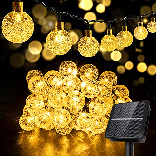 Bigzom Solar Lichterkette Außen,11M 60LEDs Lichterketten Aussen,Solar Kristall Kugeln wasserdicht Außer/Innen Lichter Beleuchtung für draußen Balkon Garten Hof Baum Weihnachten Hochzeit warmweiß von Bigzom