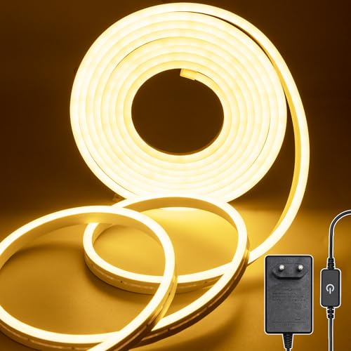 Bigzom Led Strip 2M,Neon Led Streifen Warmweiss,12V Dimmbar Wasserdicht 3000K Led Strip,mit Netzteil und Controller für Innen Aussenbereich Heim Küche Deko von Bigzom