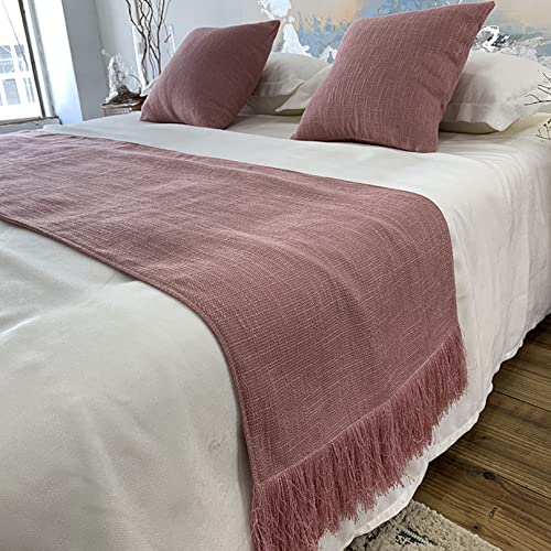 Bettläufer, Super-King-Size-Bett, solides Betttuch, Leinen, Quaste, Bettschals, Schlafzimmer, Bettüberwurf, einfacher Schutz für Hotel, Hochzeitszimmer, Rosa – 70 x 240 cm von BiiKoon