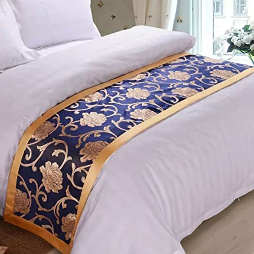 Bettläufer Hotel Bettwäsche Schutz Bettschal Blumenmuster Gesteppte Bettflagge Matte Bettwäsche Dekoration für Fuß des Bettes für Hochzeit Schlafzimmer, Blau 210 x 50 cm für 150 cm Bett von BiiKoon