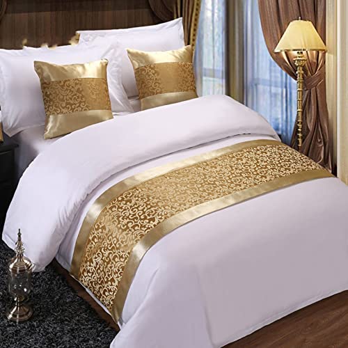 Bettläufer Hotel Bettwäsche Schutz Bettschal Blumenmuster Gesteppte Bettflagge Matte Bettwäsche Dekoration für Fuß des Bettes für Hochzeit Schlafzimmer, Gold 210 x 50 cm für 150 cm Bett von BiiKoon