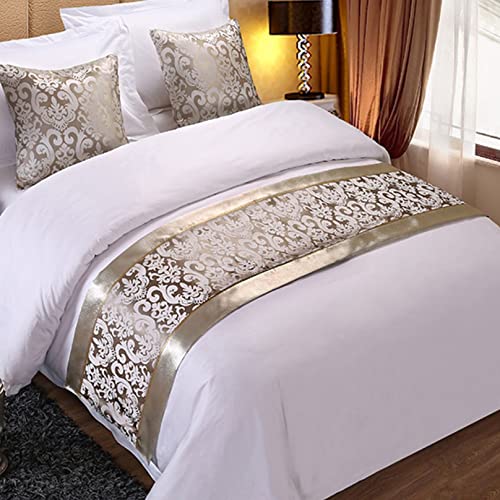 BiiKoon Bettläufer Hotel Bettwäsche Schutz Bettschal Blumenmuster Gesteppte Bettflagge Matte Bettwäsche Dekoration für Fuß des Bettes für Hochzeit Schlafzimmer, Silber 240 x 50 cm für 180 cm Bett von BiiKoon