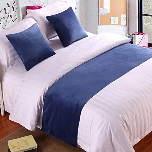 Hotel-Bettläufer und Kissen-Set, optional, weiche Flanell-Bettschals gesteppter Bettüberwurf, einfarbig, Samtbett-Endhandtuch für Queen-Size-Bett, 50 x 240 cm, Blau 3 von BiiKoon