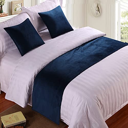 Hotel-Bettläufer und Kissen-Set, optional, weiche Flanell-Bettschals gesteppter Bettüberwurf, einfarbig, Samtbett-Endhandtuch für Queen-Size-Bett, 50 x 240 cm, Blau von BiiKoon