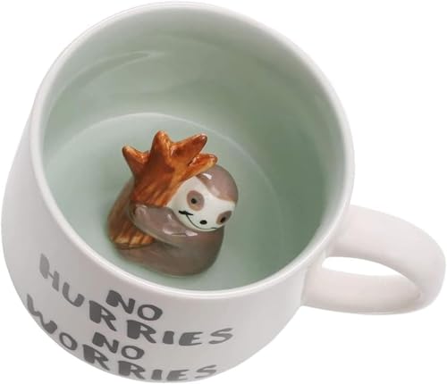 3d Faultier Tasse 12oz Kaffeetassen aus Keramik Handgemachte Figur Milch Lustige Geschenke für frauen Freunde Kinder Mädchen Frau Geburtstagsgeschenk(Faultier) von Biigming