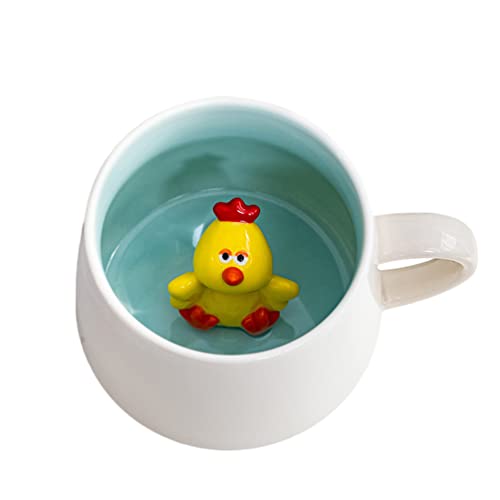 3D Tasse mit Huhn, 3d Tier Tasse, Tasse aus Keramik 12oz Handgemachte Figur Milch Tasse, Lustige Geschenke für frauen Freunde Kinder Mädchen Frau Geburtstagsgeschenk(Huhn) von Biigming