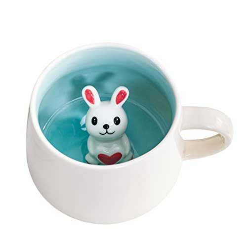 3D Tasse mit Kaninchen, 3d Tier Tasse, Tasse aus Keramik 12oz Handgemachte Figur Milch Tasse, Lustige Geschenke für frauen Freunde Kinder Mädchen Frau Geburtstagsgeschenk(Kaninchen) von Biigming