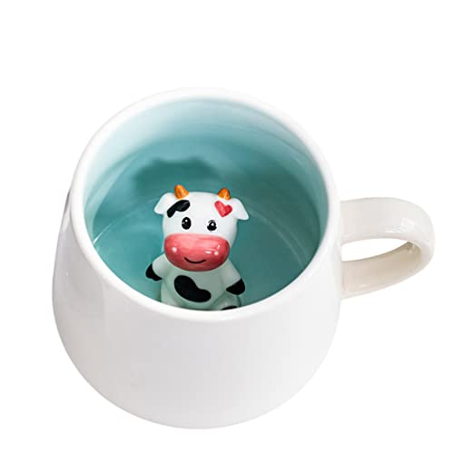 3D Tasse mit Kuh, 3d Tier Tasse, Tasse aus Keramik 12oz Handgemachte Figur Milch Tasse, Lustige Geschenke für frauen Freunde Kinder Mädchen Frau Geburtstagsgeschenk(Kuh) von Biigming