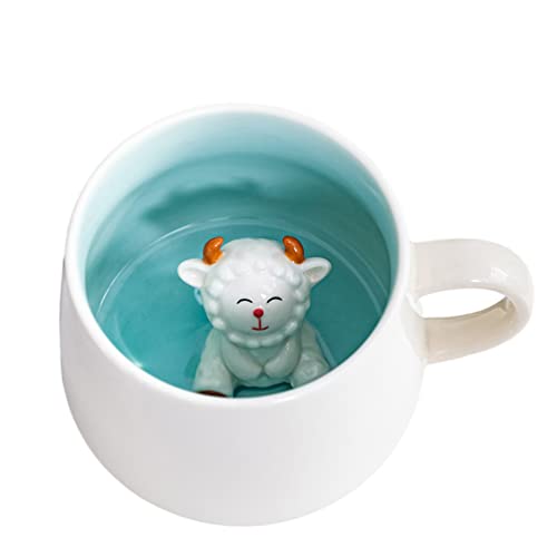 3D Tasse mit Schafe, 3d Tier Tasse, Tasse aus Keramik 12oz Handgemachte Figur Milch Tasse, Lustige Geschenke für frauen Freunde Kinder Mädchen Frau Geburtstagsgeschenk(Schafe) von Biigming