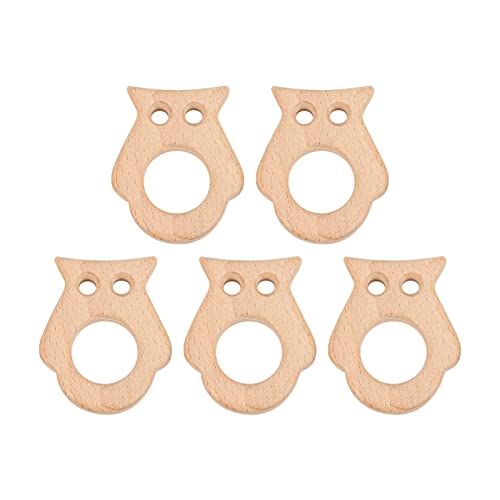 5Pcs Baby Beißringe Eule Holz Kauring Ungiftig Robust für DIY Schmuck Zubehör Baby Bissstab von Biitfuu