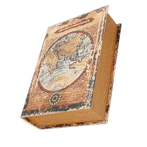 Biitfuu Dekorative Bücherbox, Weltkartenmuster, Vintage-Buch-Aufbewahrungsbox aus Holz, Antike Buchdekoration für Zuhause, Regal, Büro, Bar von Biitfuu