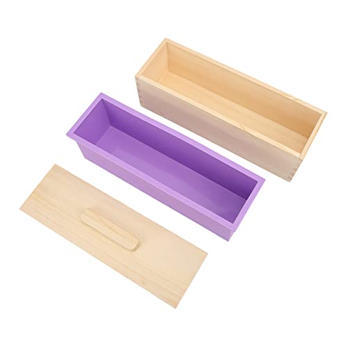 Seifenform, 11,1 X 3,1 X 3,5 Zoll, Flexibles Lila Silikon DIY Handgefertigte Seifenform aus Holz mit Deckel von Biitfuu
