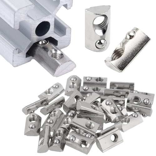 20 Stück M6 Nutenstein mit kugel Nut 8 für 3030 Alu Profil mit Zentrierung Federkugel, 30-Serie Nutenstein M6 Gewinde, Kohlenstoffstahl Gleitmutter T Nutsteine Set für Alu C Profil 3D Drucker CNC von Bikasun