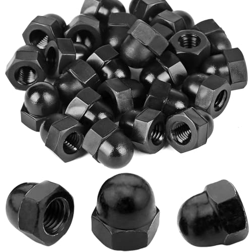 Bikasun 60 Stück Hutmuttern M6 Schwarz Edelstahl Kappenmuttern, Hutmutter hohe Form A2 V2A Sechskant-Hutmuttern, DIN 1587 Gewindestange Hutmuttern für Schrauben, Gewindebolzen, Gewindestangen von Bikasun