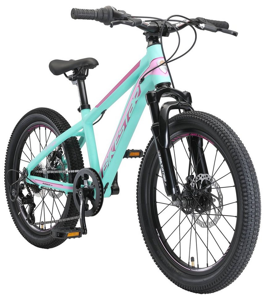 Bikestar Mountainbike 20 Zoll Aluminium Kinderfahrrad, 6 - 9 Jahre, Mädchen, Jungen, 7 Gang Shimano Tourney RD-TY300 Schaltwerk, Kettenschaltung, Scheibenbremsen, Rahmen 28 cm, Hardtail von Bikestar