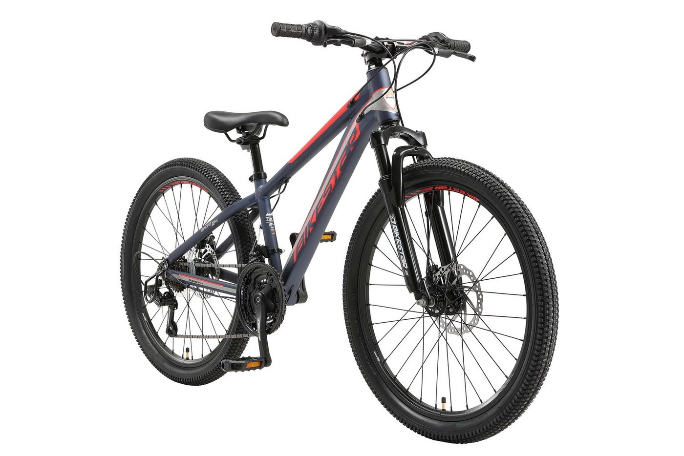 Bikestar Mountainbike 24 Zoll Aluminium Kinderfahrrad, 8 - 13 Jahre, Mädchen, Jungen, 21 Gang Shimano Tourney RD-TY300 Schaltwerk, Kettenschaltung, Scheibenbremsen, Rahmen 33 cm, Hardtail von Bikestar