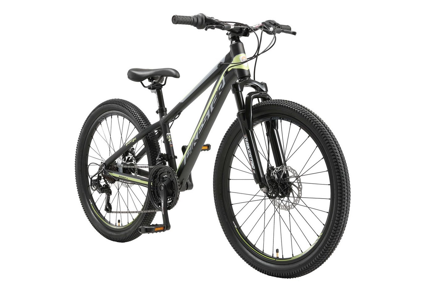 Bikestar Mountainbike 24 Zoll Aluminium Kinderfahrrad, 8 - 13 Jahre, Mädchen, Jungen, 21 Gang Shimano Tourney RD-TY300 Schaltwerk, Kettenschaltung, Scheibenbremsen, Rahmen 33 cm, Hardtail von Bikestar