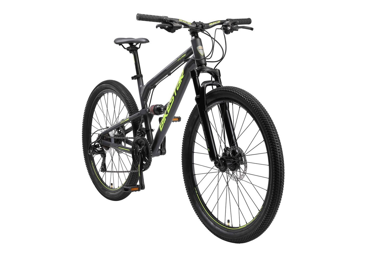 Bikestar Mountainbike 26 Zoll, ab 155 cm, Aluminium, Damen, Herren, 21 Gang Shimano Tourney RD-TY300 Schaltwerk, Kettenschaltung, Scheibenbremse, Rahmen 39.4 cm, Vollgefedert von Bikestar