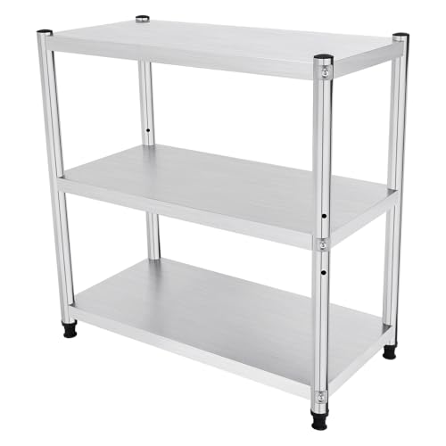 Biknltio Edelstahltisch, 3 Ebenen Edelstahl Regal bis ca. 20-30kg pro Ebene, Multifunktionale Edelstahlständer für Familienküchen, Schulen, Restaurants, Supermärkte Usw, 80x40x80cm von Biknltio
