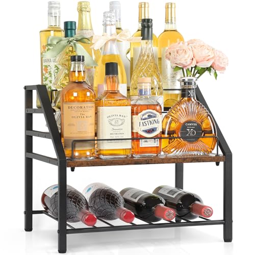 3-stufiges Weinregal Arbeitsplatte, Spirituosen-Flaschenregal, Kaffee-Sirup-Organizer, Kleiner Weinflaschenhalter für Whiskey, Retro-Bar-Regale für die Hausbar, stilvolle Weinaufbewahrung für Küche von Bikoney