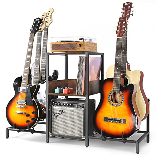 Bikoney Gitarrenständer 5-Tier für Akustik-, E-Gitarre, Bass, Gitarrenständer Halter Boden verstellbar für mehrere Gitarren, Gitarrenverstärker Zubehör, Gitarrenhalter Display für Musikzimmer von Bikoney