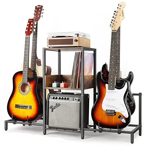 Gitarrenständer mit 4 Ebenen für Akustik, E-Gitarre, Bass, Gitarrenständer, Boden verstellbar für mehrere Gitarren, Gitarren-Display für Musikzimmer, Heimstudio mit Ablage (Patent) von Bikoney