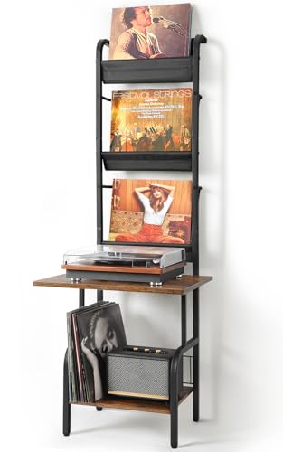 Plattenspieler Schallplatten Aufbewahrung PlattenspielerStänder Schallplattenspieler-Tisch mit Vinyl-Schallplatten-Aufbewahrung für bis zu 200 Alben Schallplatten Wandhalterung Vinyl Display von Bikoney