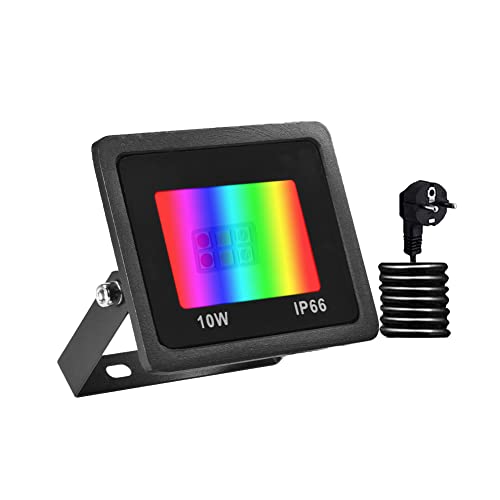 Bikuer RGB LED Strahler 10W Fluter Außen Strahler 16 million Farben und 20 Modi Smart LED Flutlichtstrahler, IP66 Außenstrahler Wasserdicht LED Flutlicht, Garten Stimmungslichter von Bikuer